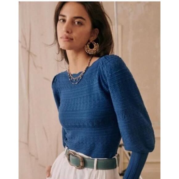 SEZANE Sz XXXL 3xl 14 US XL Roma Blue Pointelle Viscose Knit Pullover Sweater - Picture 9 of 10